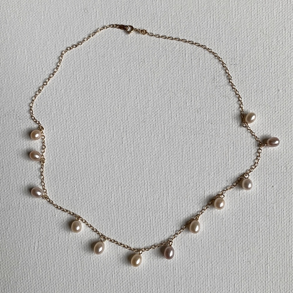 14K Yellow Gold Pearl Necklace - Picture 1 of 5